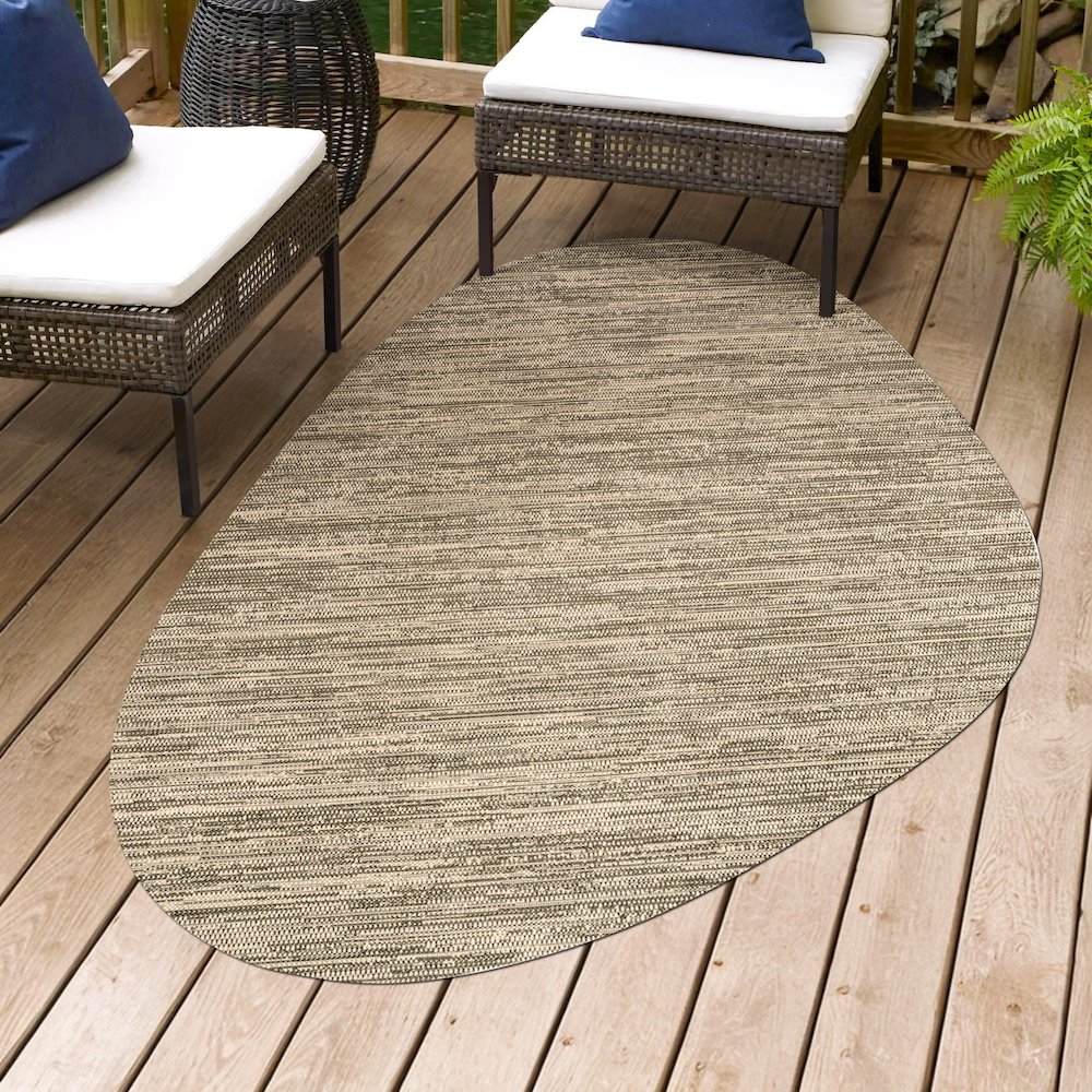 Callan Modern Rustic Abstract Beige   Indoor/Outdoor Shaped  Rug