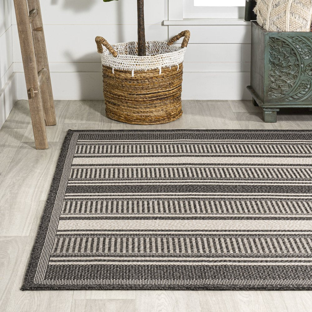 Haynes Modern Double Stripe Indoor/Outdoor Area Rug
