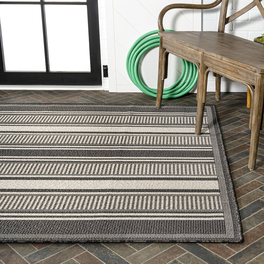 Haynes Modern Double Stripe Indoor/Outdoor Area Rug