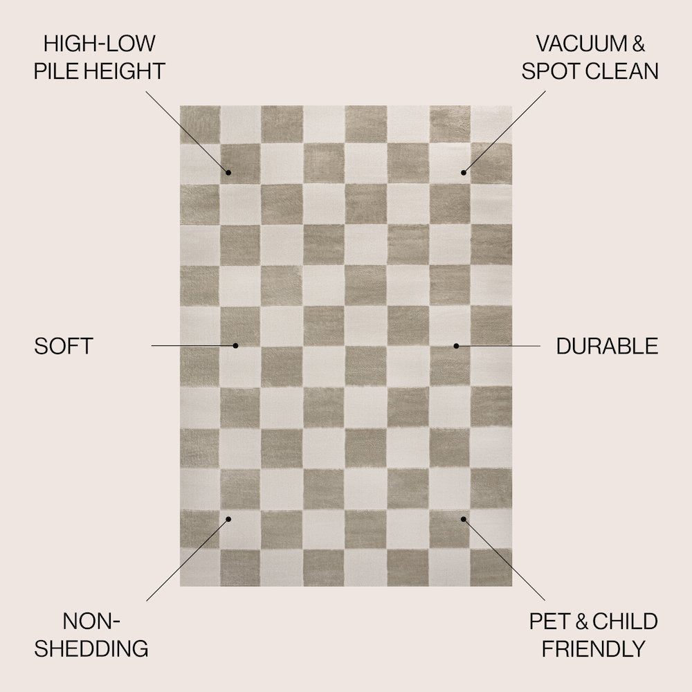 Thea Modern Geometric Checkerboard High-Low Area Rug