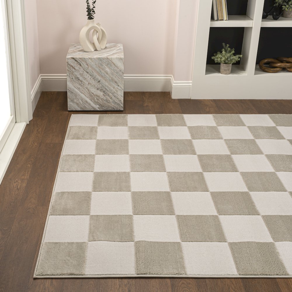 Thea Modern Geometric Checkerboard High-Low Area Rug