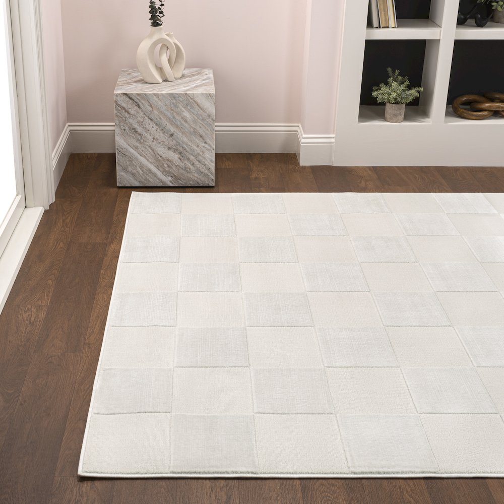 Thea Modern Geometric Checkerboard High-Low Area Rug