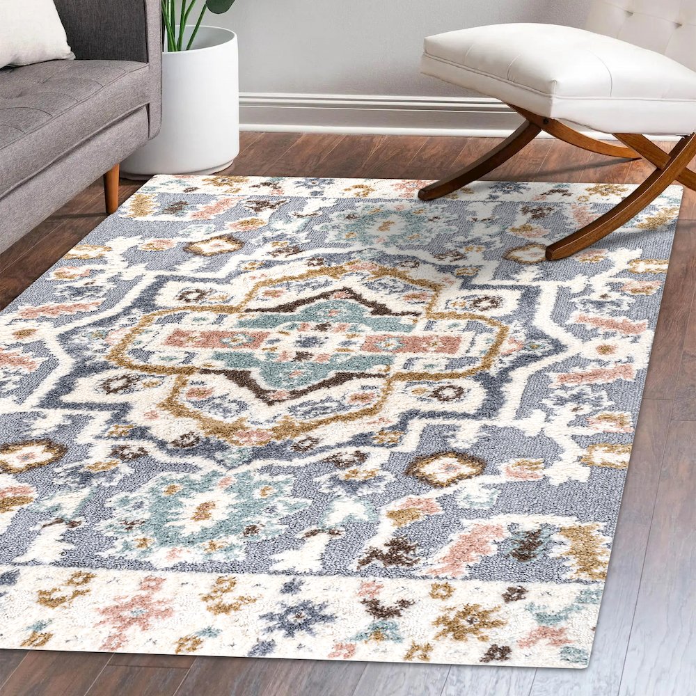 Aziza Persian Medallion High-Low Area Rug