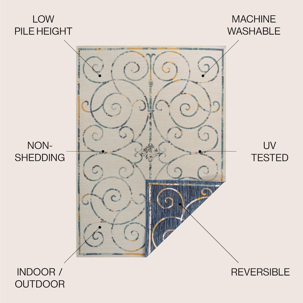 Cottage Filigree Scroll Reversible Machine-Washable Indoor/Outdoor Runner Rug