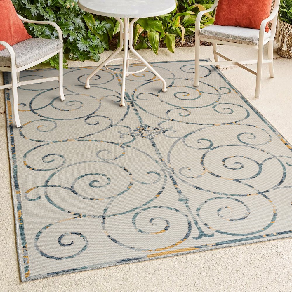 Cottage Filigree Scroll Reversible Machine-Washable Indoor/Outdoor Runner Rug