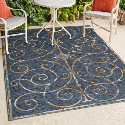 Cottage Filigree Scroll Reversible Machine-Washable Indoor/Outdoor Runner Rug