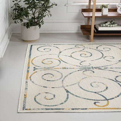 Cottage Filigree Scroll Reversible Machine-Washable Indoor/Outdoor Runner Rug