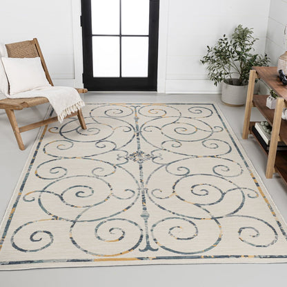 Cottage Filigree Scroll Reversible Machine-Washable Indoor/Outdoor Runner Rug