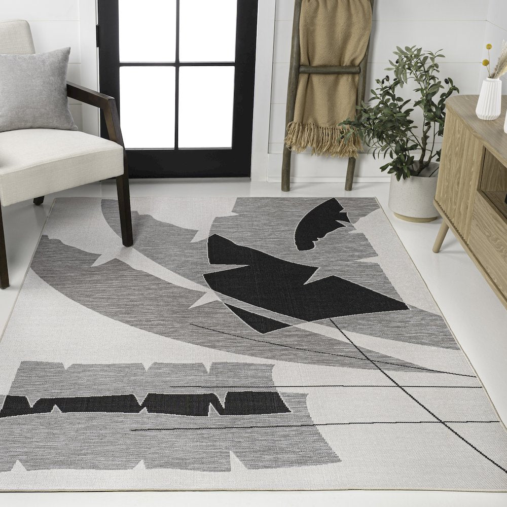 Palm Leaf Gray/Cream 4 ft. x 6 ft. Indoor/Outdoor Area Rug