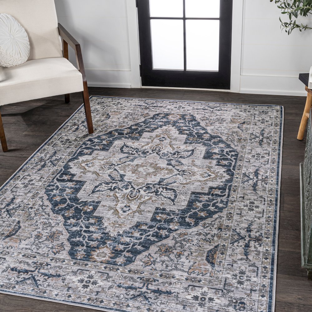 Didim Boho Gray Medallion Machine-Washable Area Rug