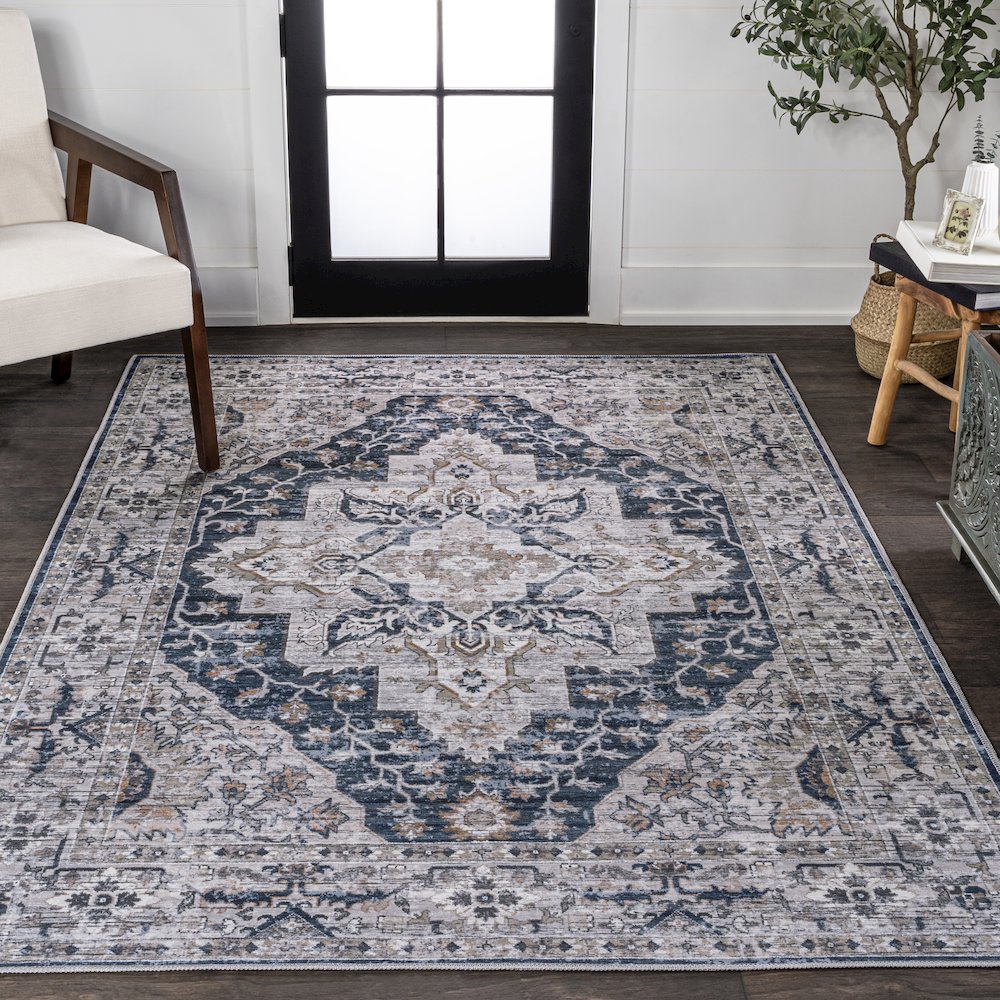 Didim Boho Gray Medallion Machine-Washable Area Rug