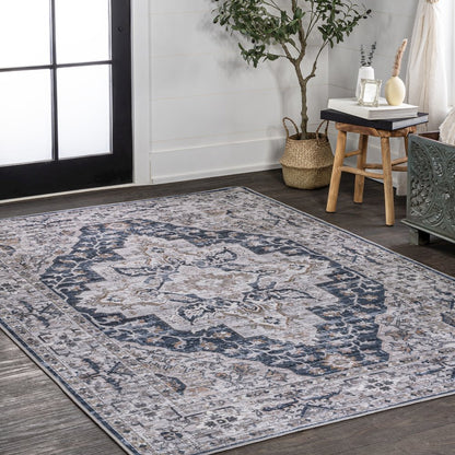 Didim Boho Gray Medallion Machine-Washable Area Rug