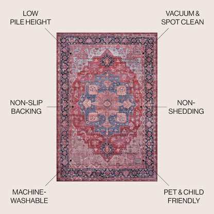 Maris Ornate Medallion Machine-Washable Area Rug