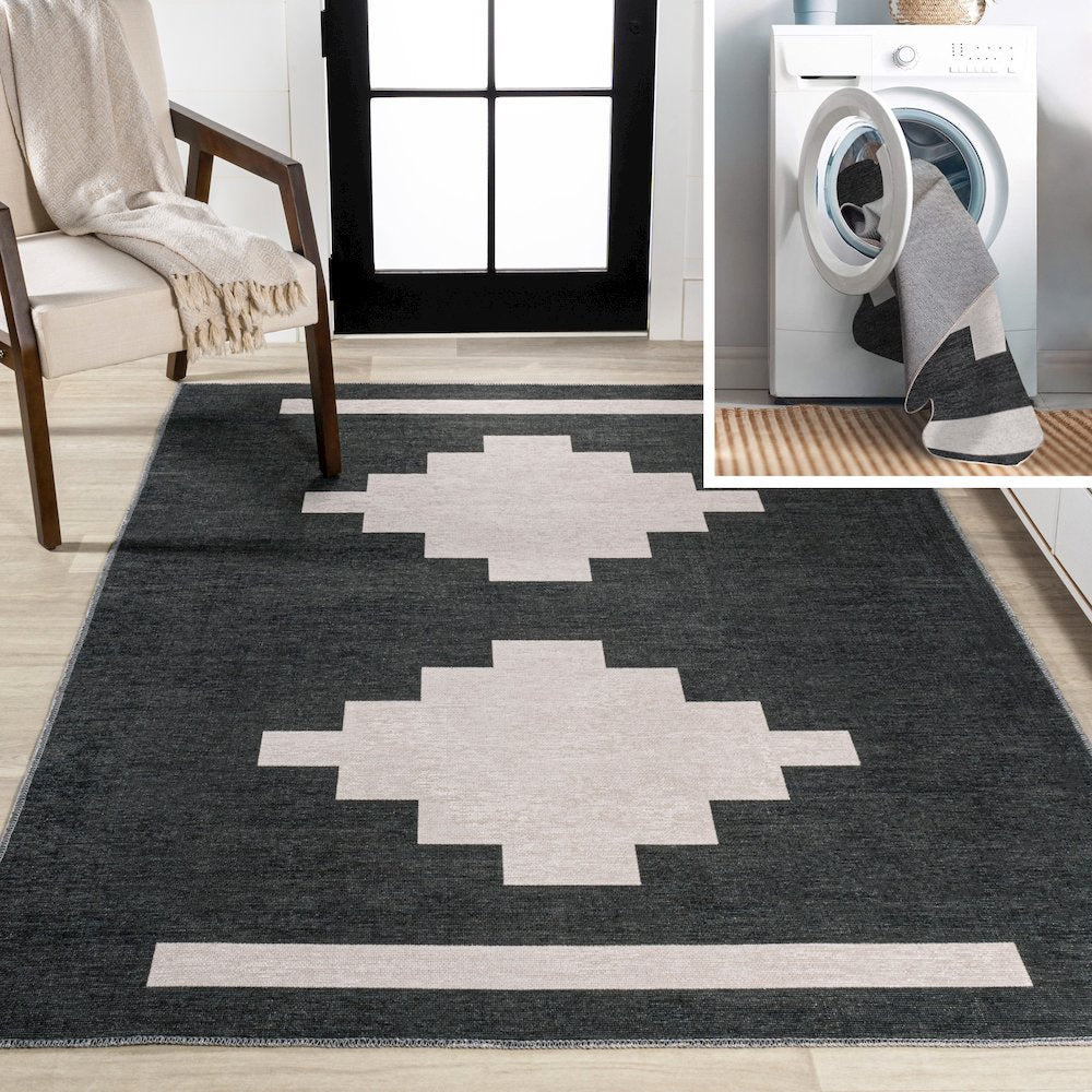 Adriel Geometric Tribal Medallion Machine Washable Area Rug