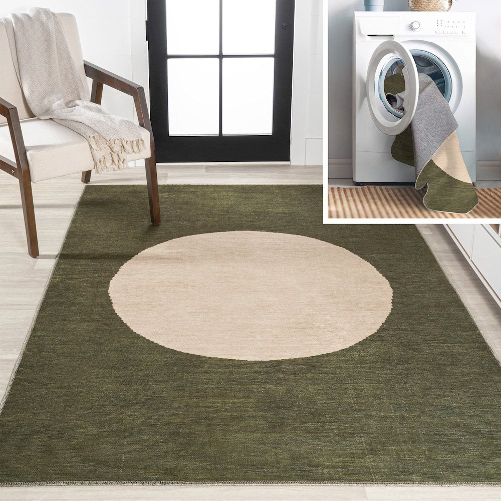 Cirkel Minimalist Geometric Dot Machine Washable Area Rug