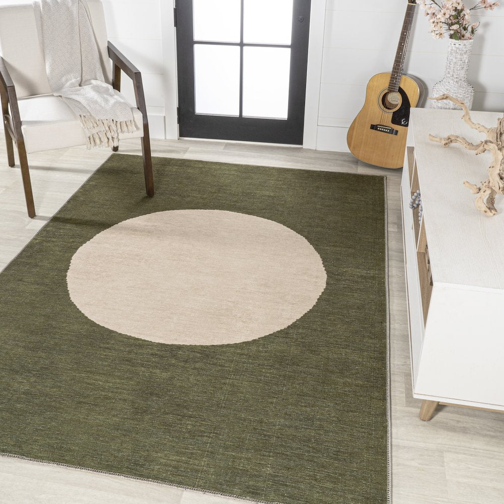 Cirkel Minimalist Geometric Dot Machine Washable Area Rug