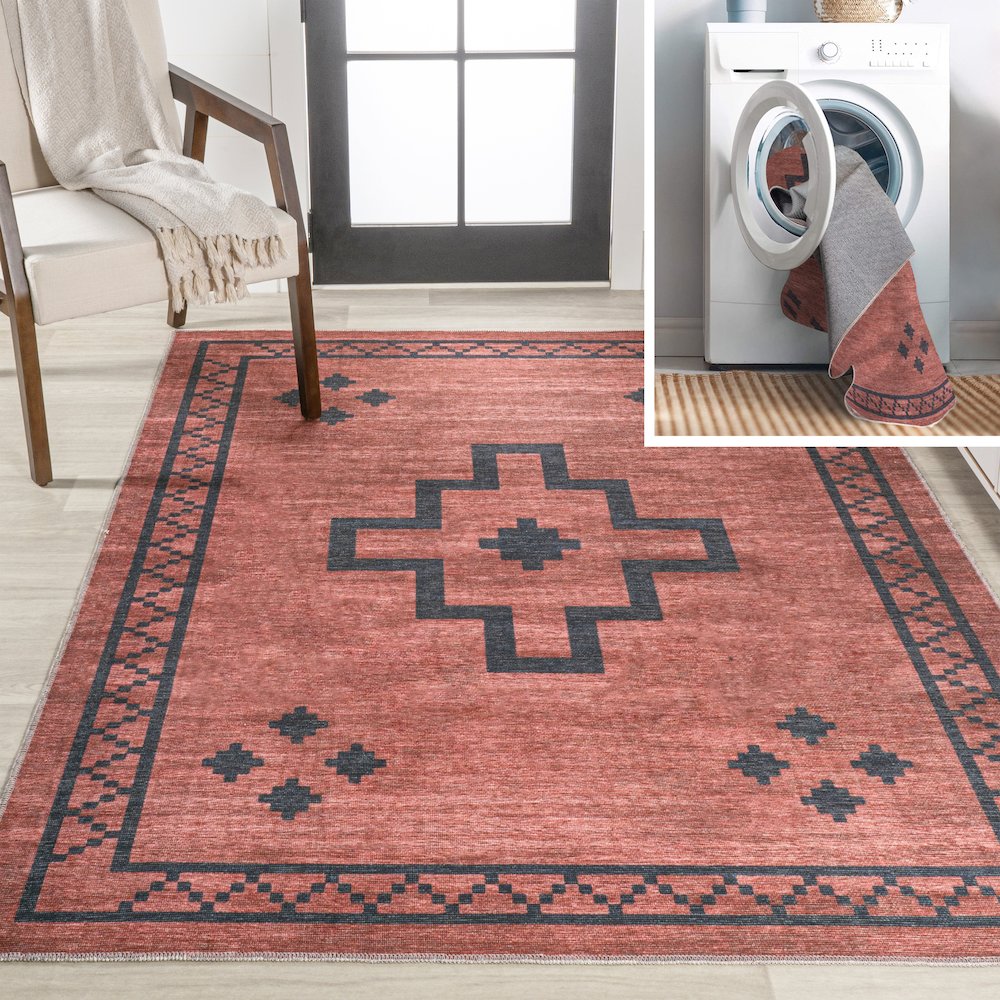 Korsa Geometric Medallion Machine Washable Area Rug