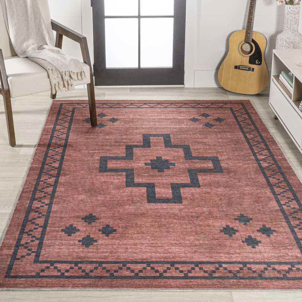 Korsa Geometric Medallion Machine Washable Area Rug