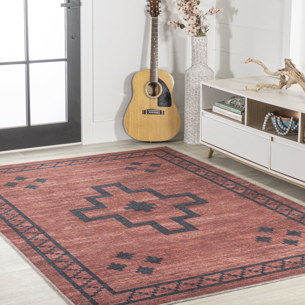 Korsa Geometric Medallion Machine Washable Area Rug
