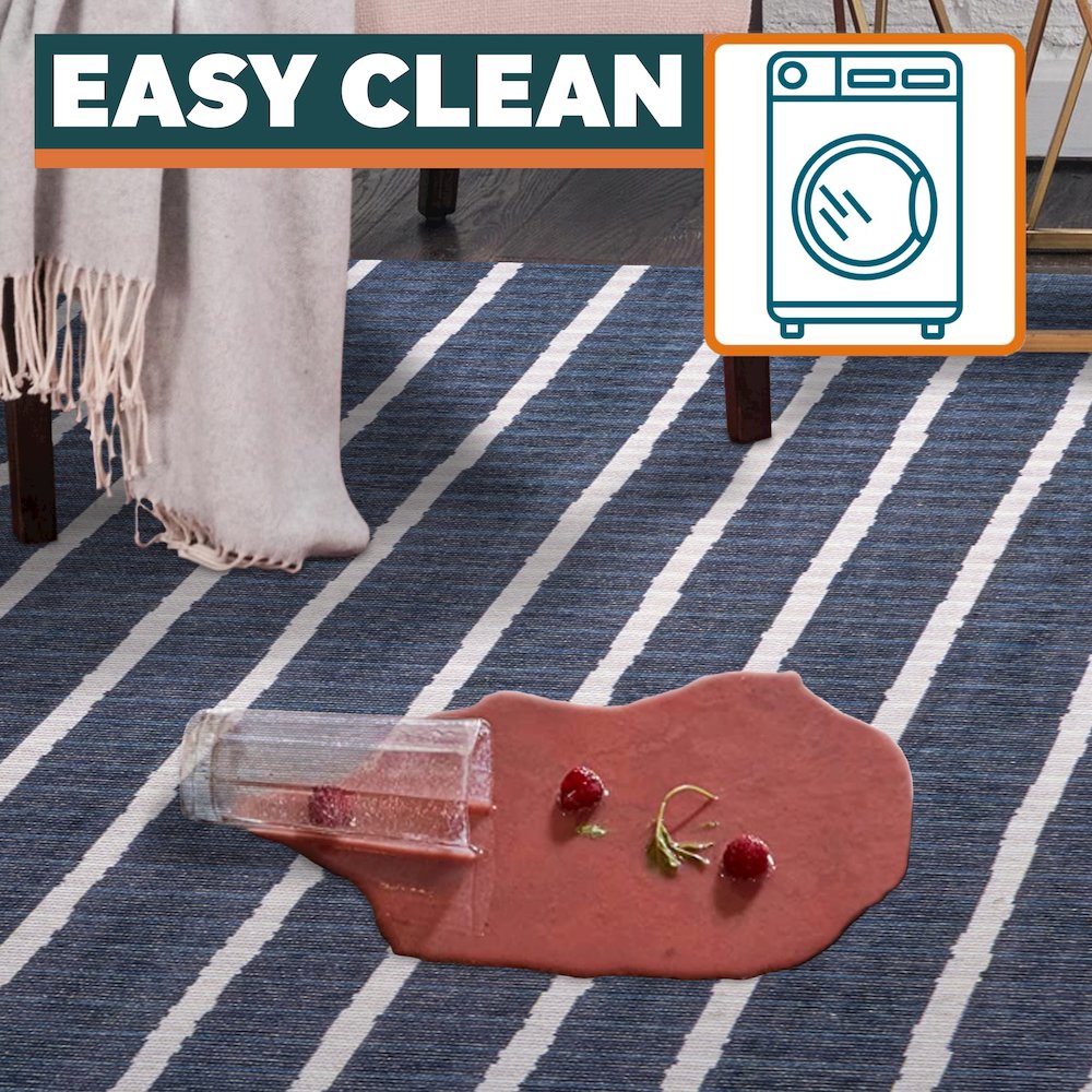 Rand Distressed Ticking Stripe Machine Washable Area Rug