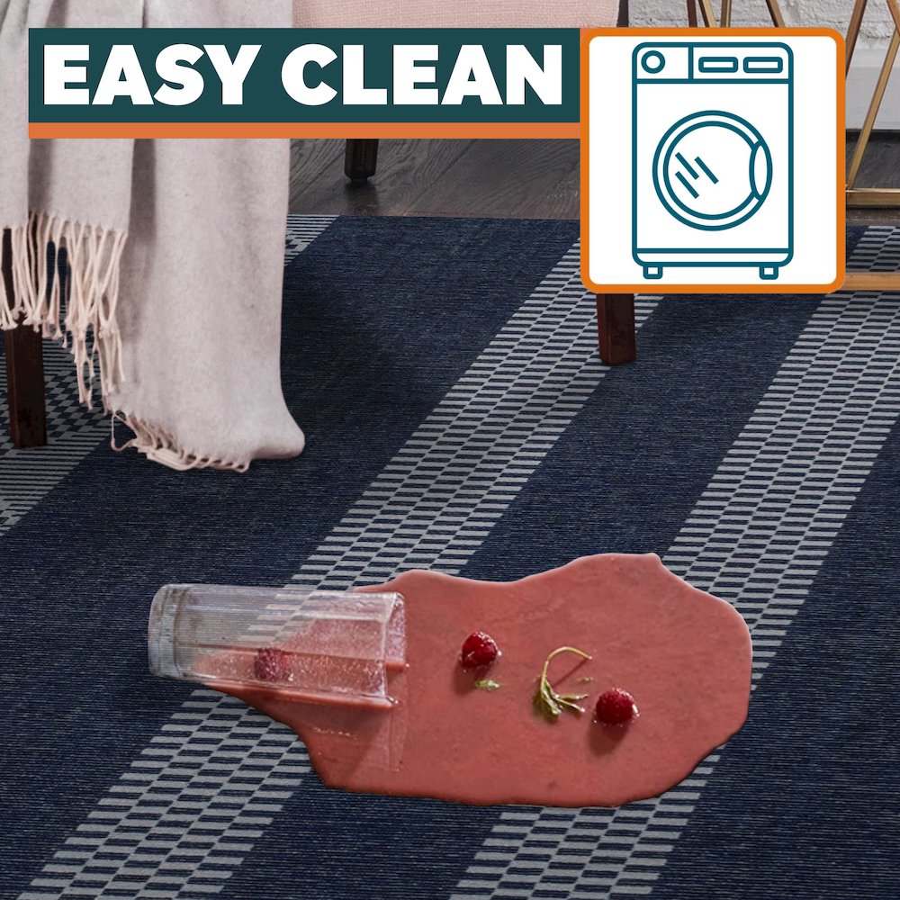 Nautisk Trellis Stripe Machine Washable Area Rug