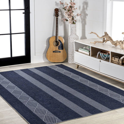 Nautisk Trellis Stripe Machine Washable Area Rug