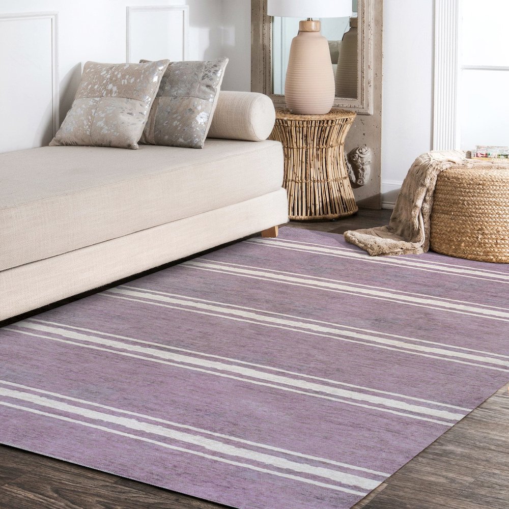Bande Distressed Ticking Stripe Machine Washable Area Rug