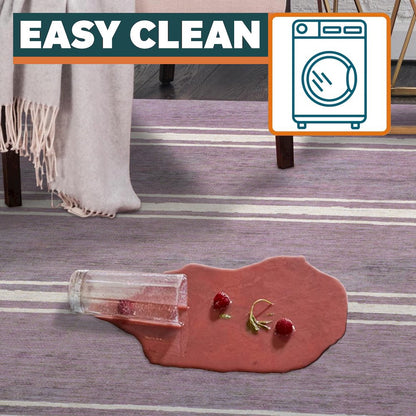 Bande Distressed Ticking Stripe Machine Washable Area Rug