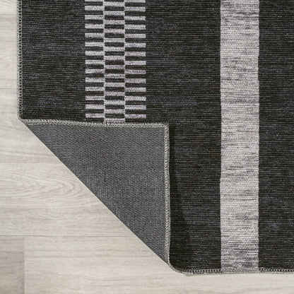 Vichy Geometric Striped Machine Washable Area Rug