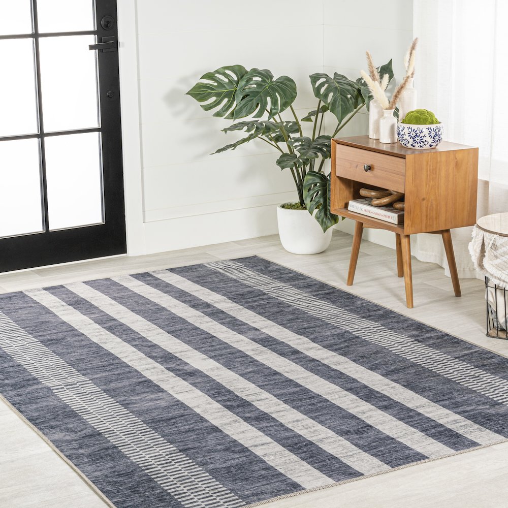 Vichy Geometric Striped Machine-Washable Area Rug