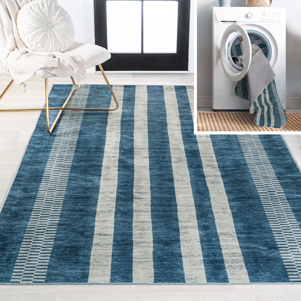 Vichy Geometric Striped Machine-Washable Area Rug