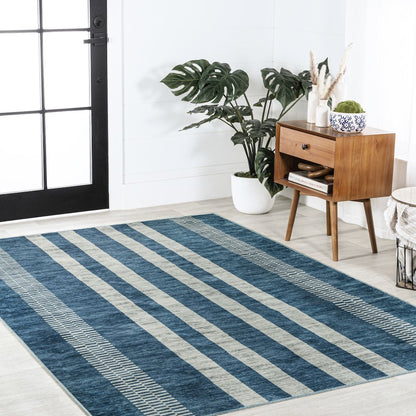 Vichy Geometric Striped Machine-Washable Area Rug