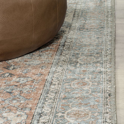 Armae Distressed Medallion Chenille Machine-Washable Area Rug