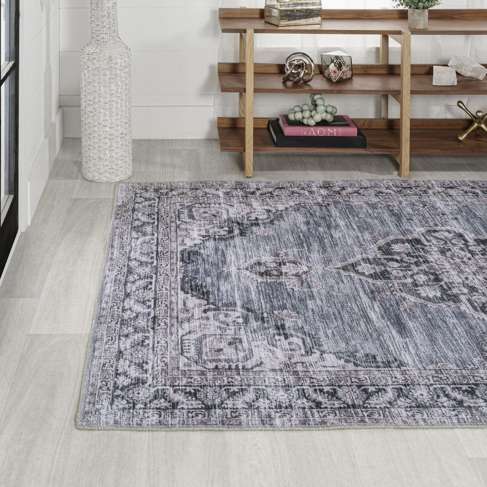Wincer Chenille Cottage Medallion Machine-Washable Area Rug