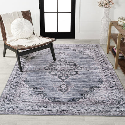 Wincer Chenille Cottage Medallion Machine-Washable Area Rug