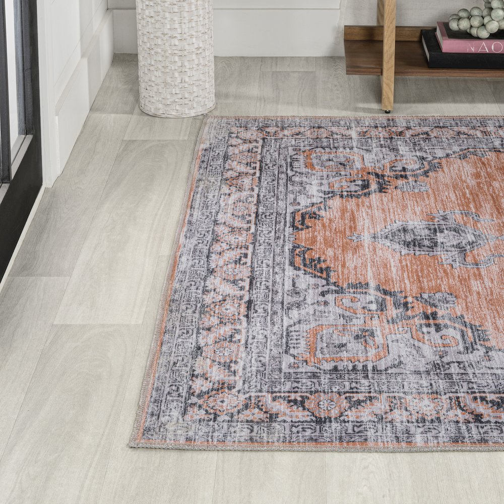 Wincer Chenille Cottage Medallion Machine-Washable Area Rug