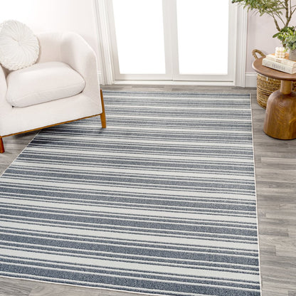 Fawning Two-Tone Striped Classic Low-Pile Machine-Washable Area Rug