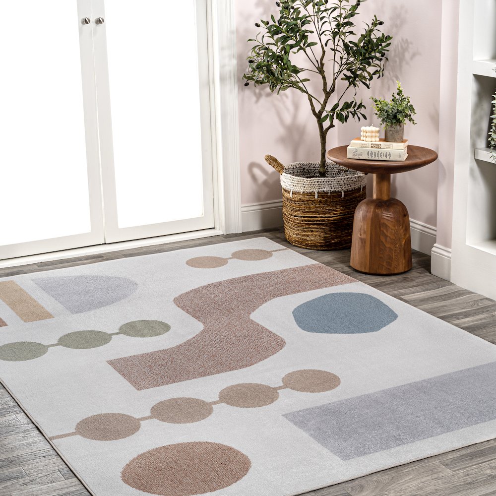 Riley Abstract Coastal Contemporary Machine-Washable Rug