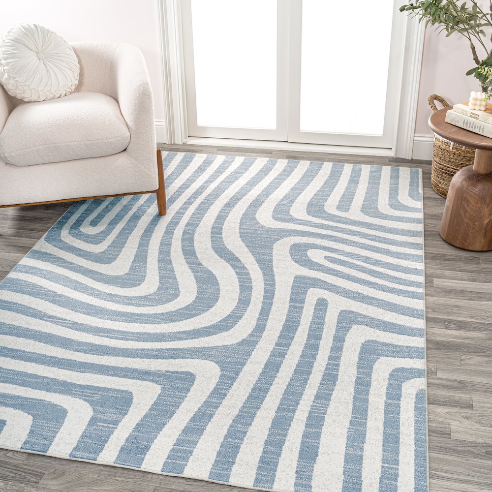 Maze Abstract Two-Tone Low-Pile Machine-Washable Area Rug
