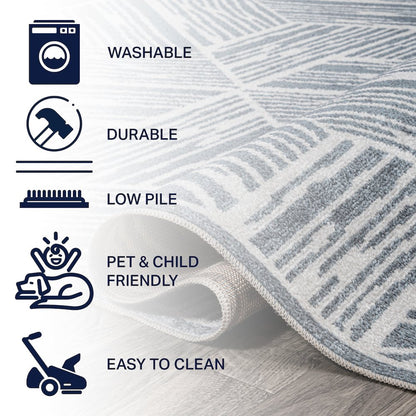 Vector Modern Coastal Geometric Machine-Washable Area Rug