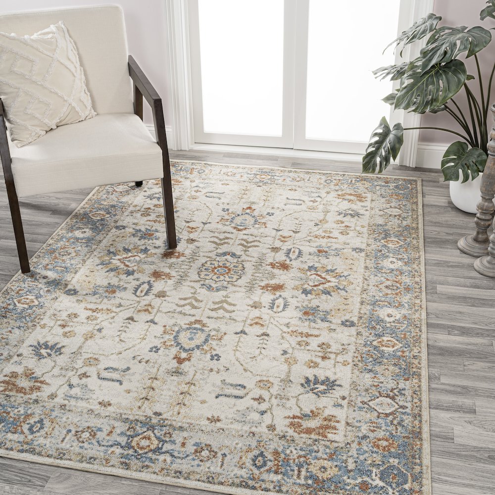 Hiero Persian Border Low-Pile Machine-Washable Area Rug