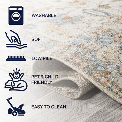 Hiero Persian Border Low-Pile Machine-Washable Area Rug
