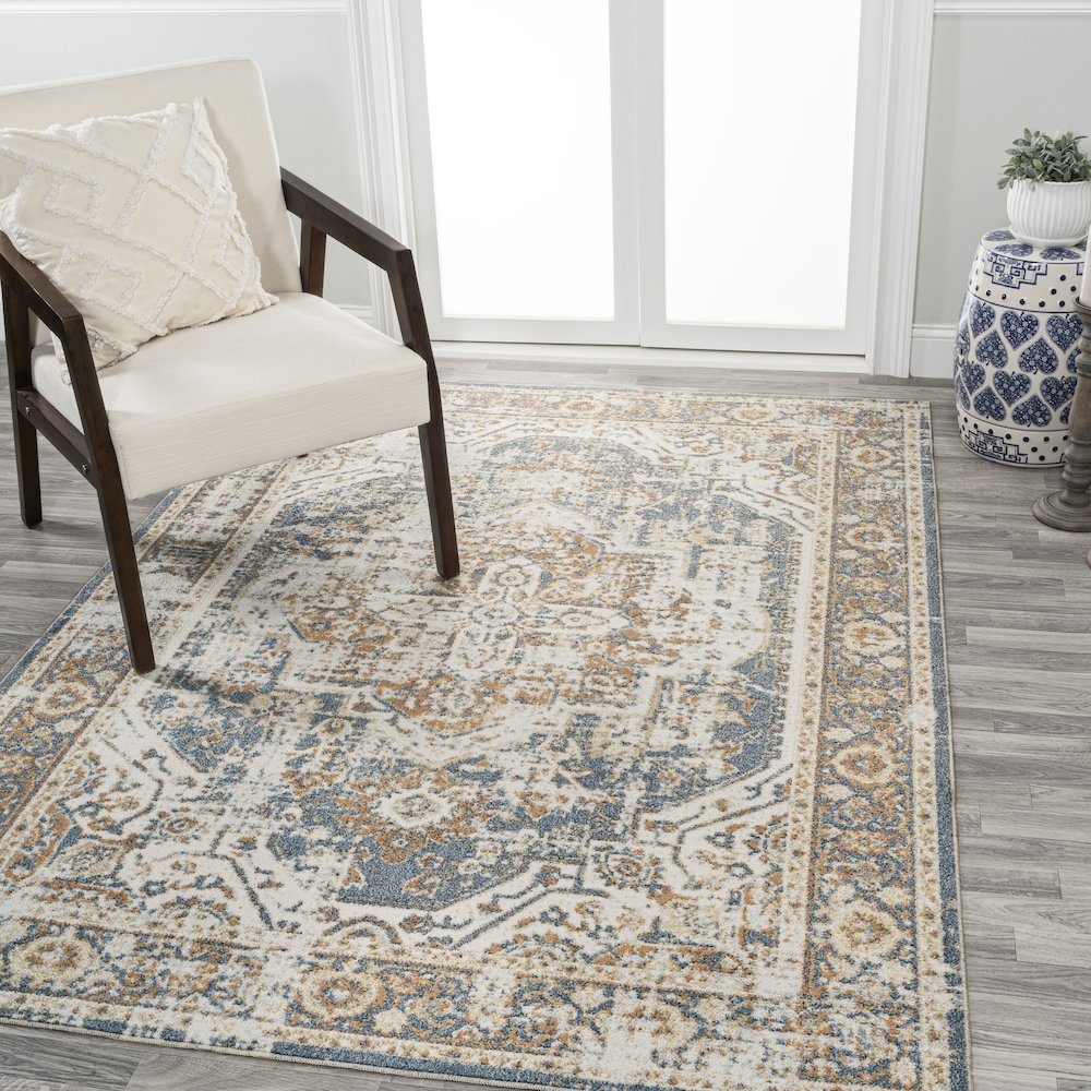 Edith Distressed Medallion Low-Pile Machine-Washable Area Rug