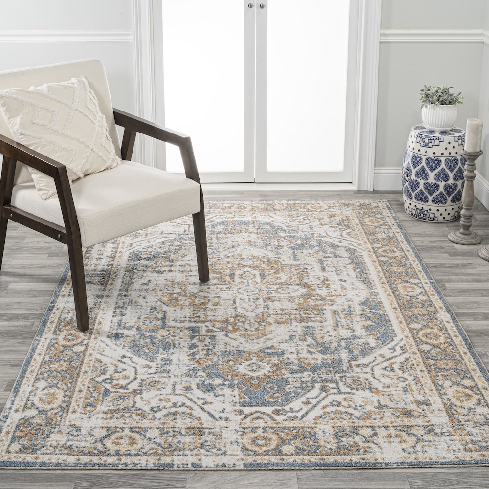 Edith Distressed Medallion Low-Pile Machine-Washable Area Rug