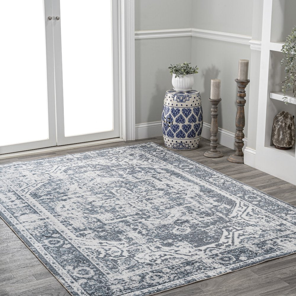 Edith Distressed Medallion Low-Pile Machine-Washable Area Rug