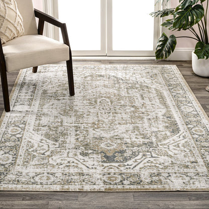 Edith Distressed Medallion Low-Pile Machine-Washable Area Rug
