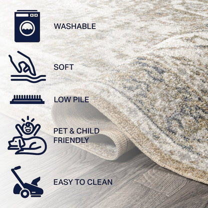 Edith Distressed Medallion Low-Pile Machine-Washable Area Rug