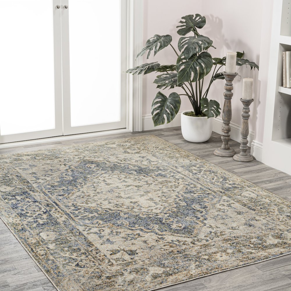 Pavel Distressed Medallion Low-Pile Machine-Washable Area Rug