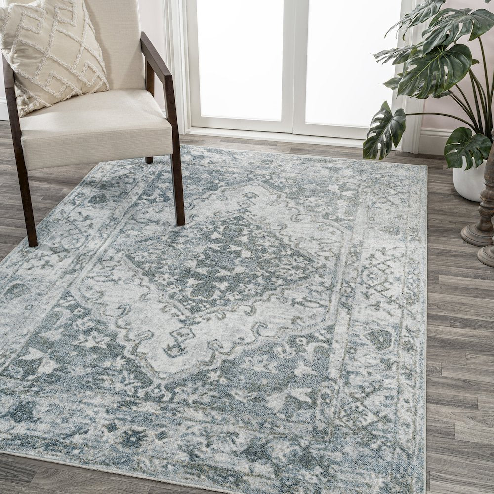 Pavel Distressed Medallion Low-Pile Machine-Washable Area Rug