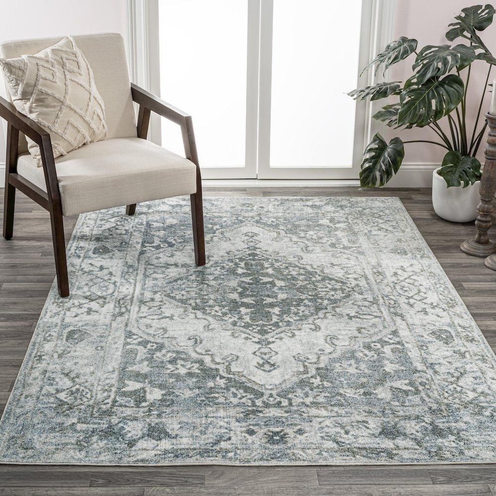 Pavel Distressed Medallion Low-Pile Machine-Washable Area Rug